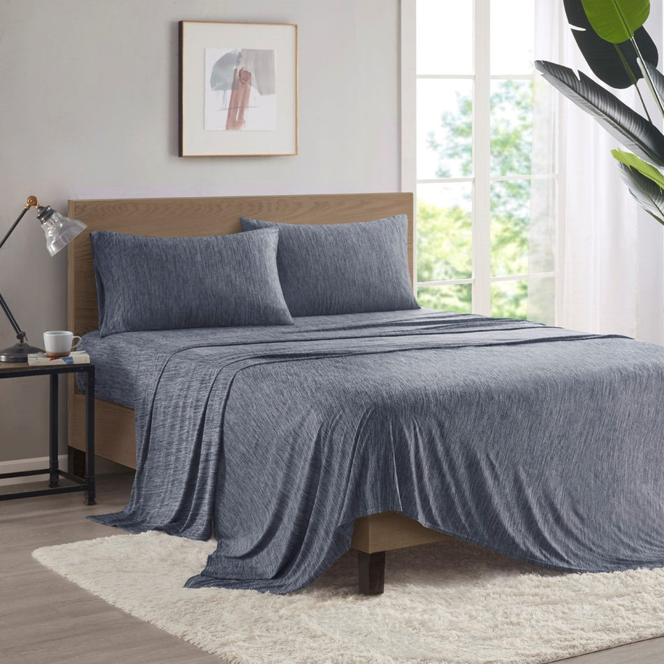 Urban Habitat Comfort Cool Jersey Knit Nylon Blend Sheet Set - Navy  - Full Size Shop Online & Save - expresshomedirectr.com