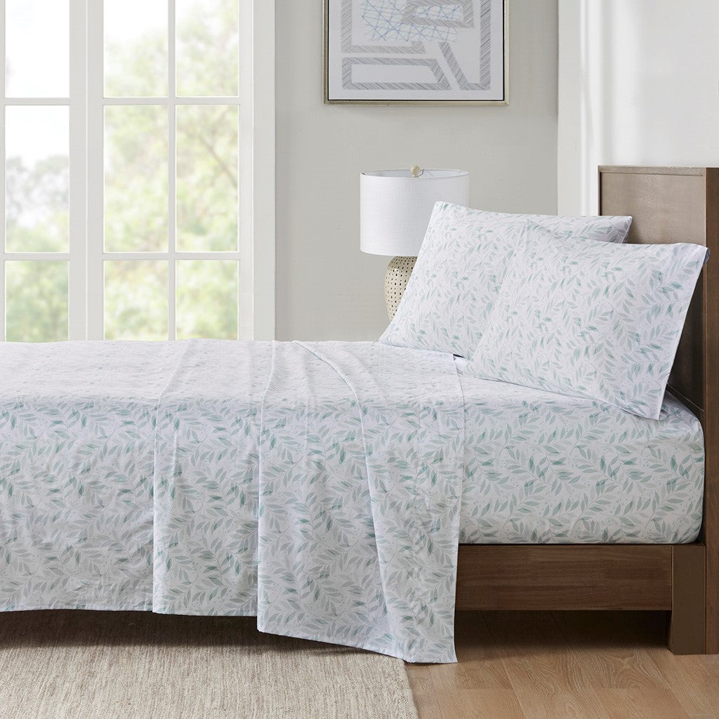 Madison Park Essentials 200 Thread Count Printed Cotton Sheet Set - Green Leaves  - Full Size Shop Online & Save - expresshomedirectr.com