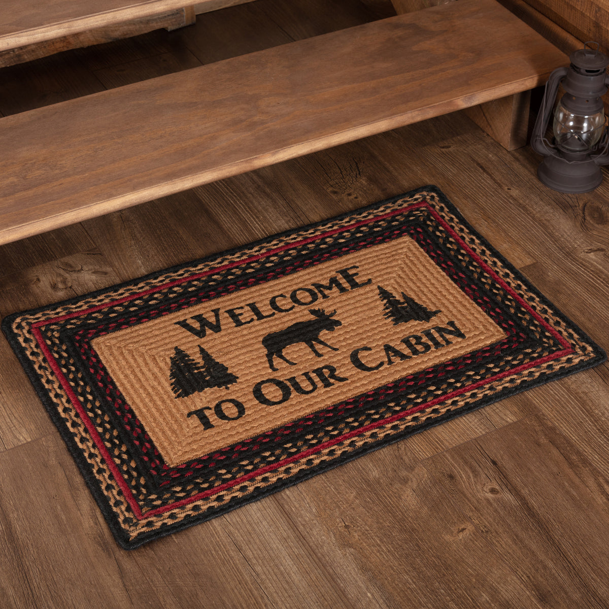 Oak & Asher Cumberland Stenciled Moose Jute Rug Rect Welcome to the Cabin w/ Pad 20x30 By VHC Brands