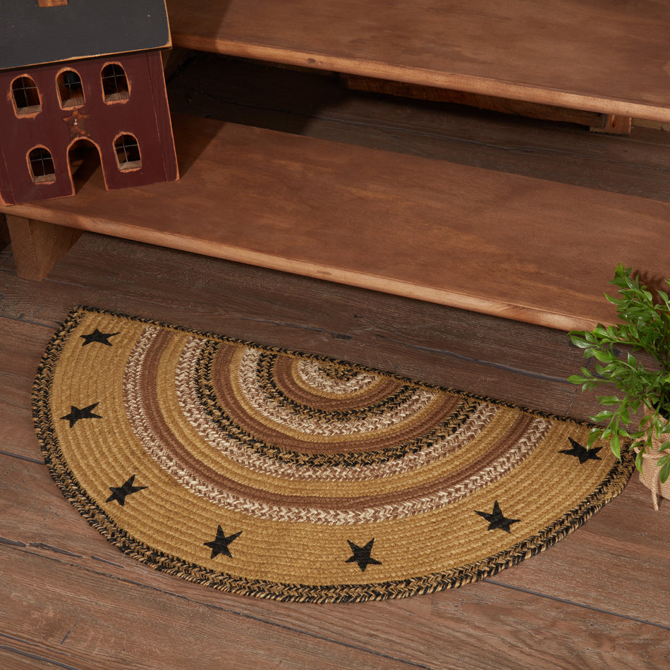 Kettle Grove Jute Rug Half Circle Stencil Stars w/ Pad 16.5x33