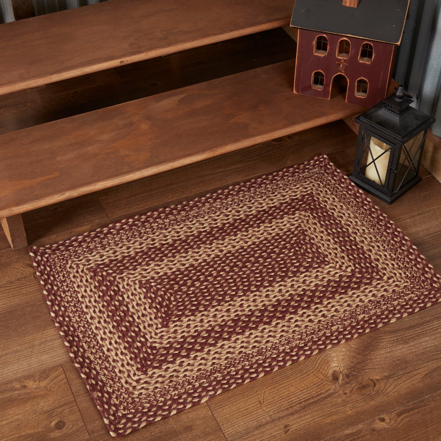 Mayflower Market Burgundy Tan Jute Rug Rect w/ Pad 24x36 By VHC Brands