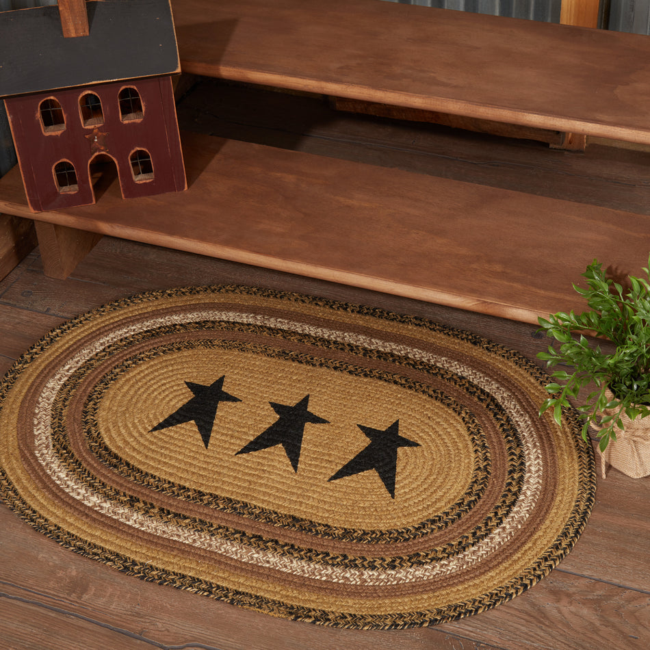 Kettle Grove Jute Rug Oval Stencil Stars w/ Pad 24x36