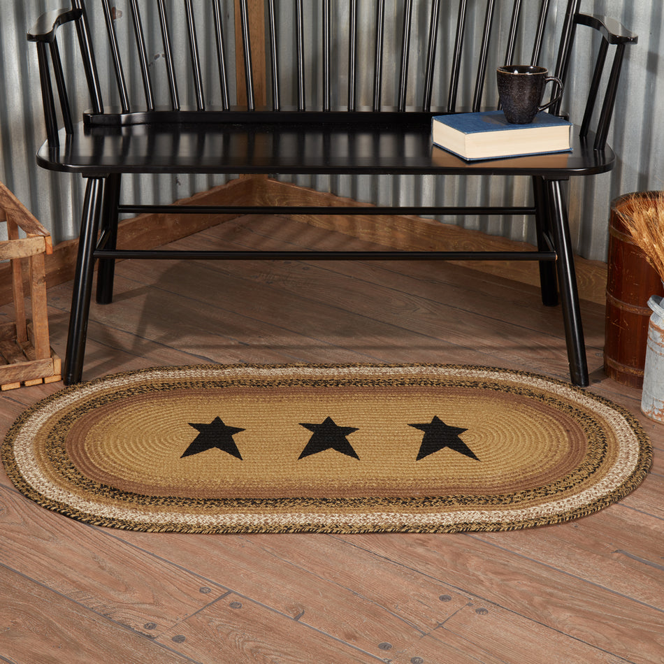 Kettle Grove Jute Rug Oval Stencil Stars w/ Pad 27x48