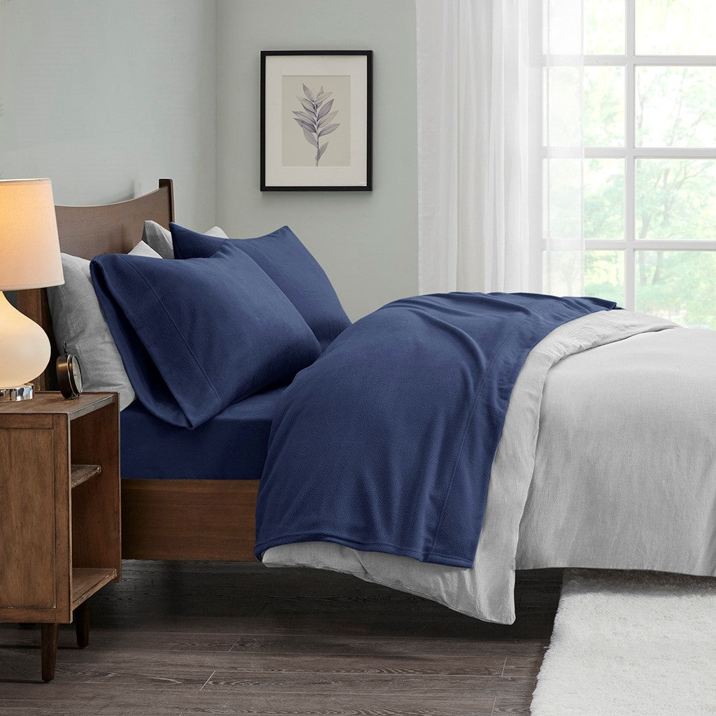 True North by Sleep Philosophy Micro Fleece Sheet Set - Navy - King Size