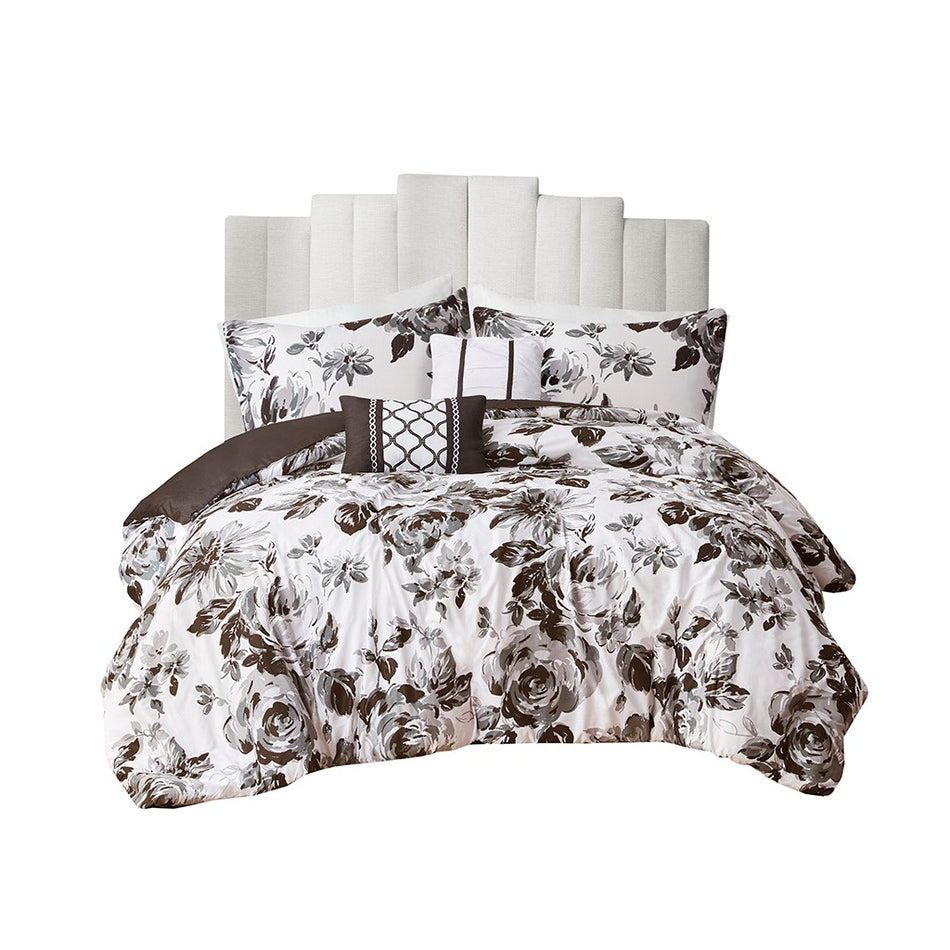 Dorsey Floral Print Duvet Cover Set - Black / White - King Size / Cal King Size