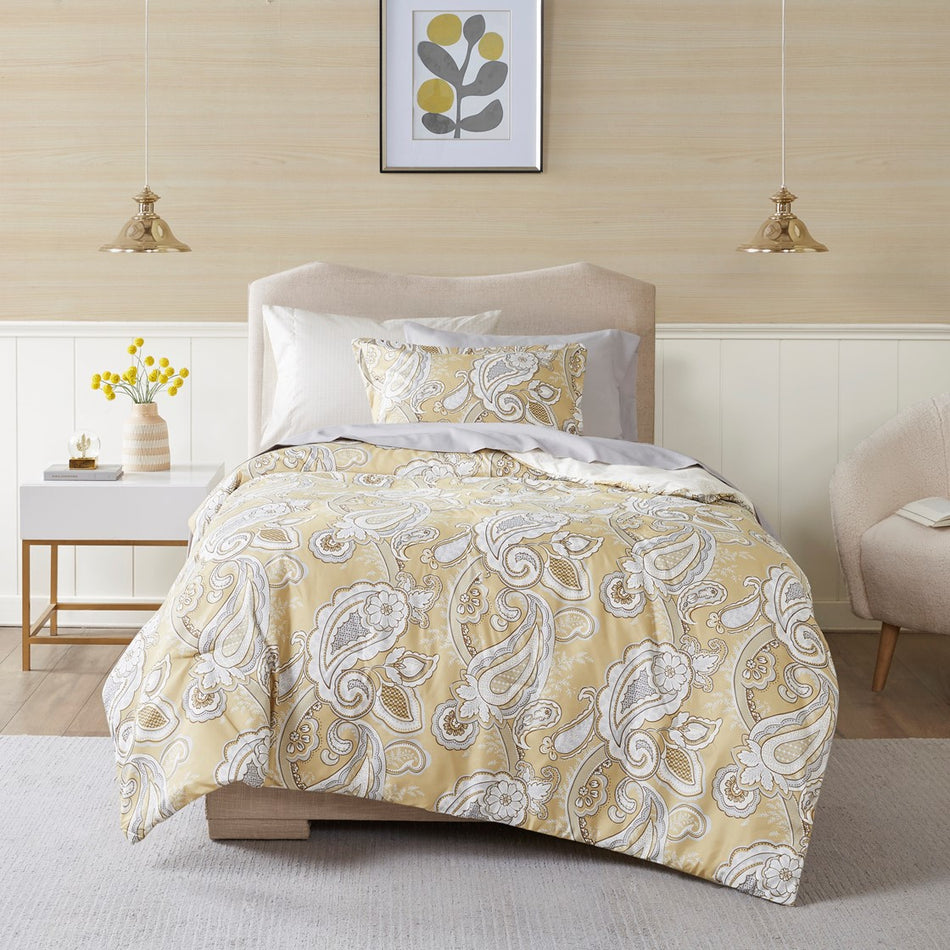 Gracelyn Paisley Print 9 Piece Comforter Set with Sheets - Wheat - Queen Size