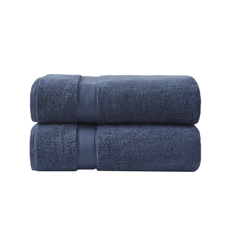 800GSM 100% Cotton Bath Sheet Antimicrobial 2 Piece Set - Dark Blue - 34x68"