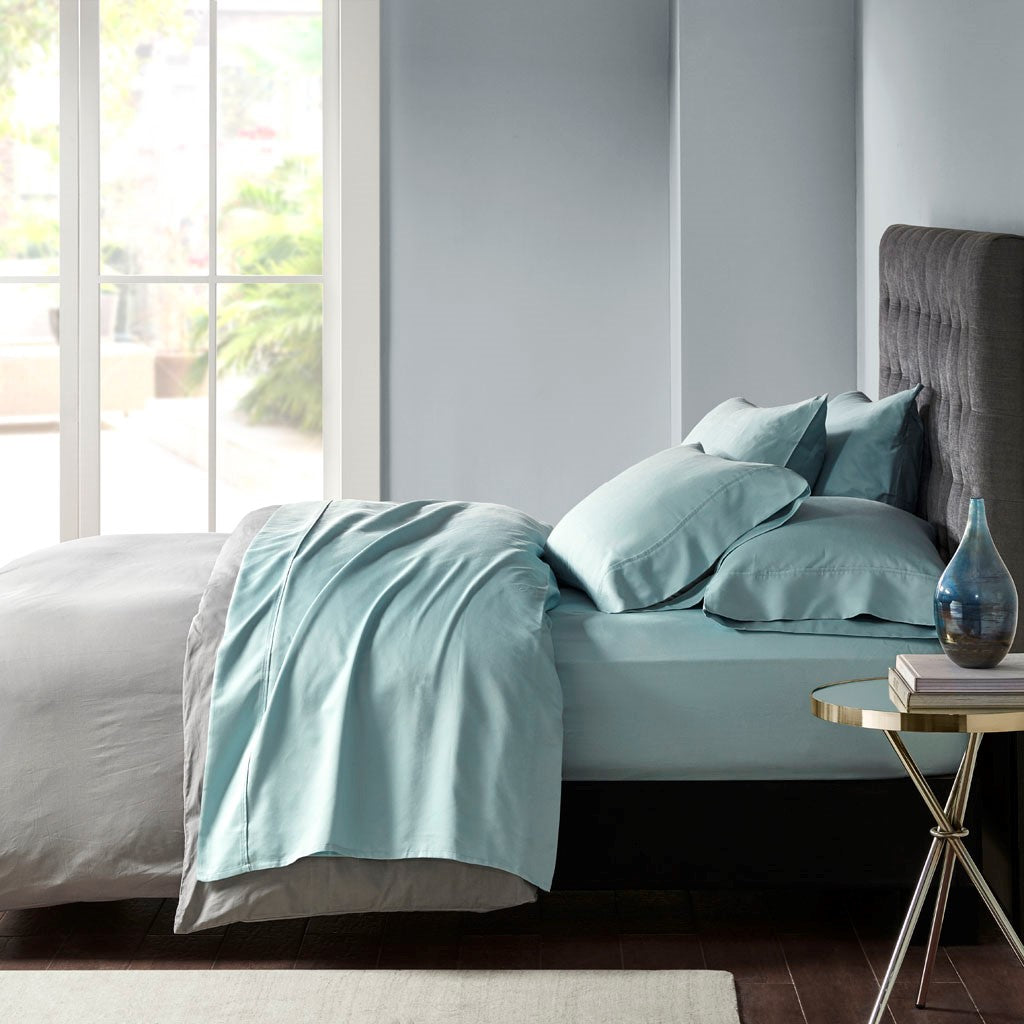 Madison Park 800 Thread Count Cotton Blend Sateen Sheet Set - Aqua - King Size