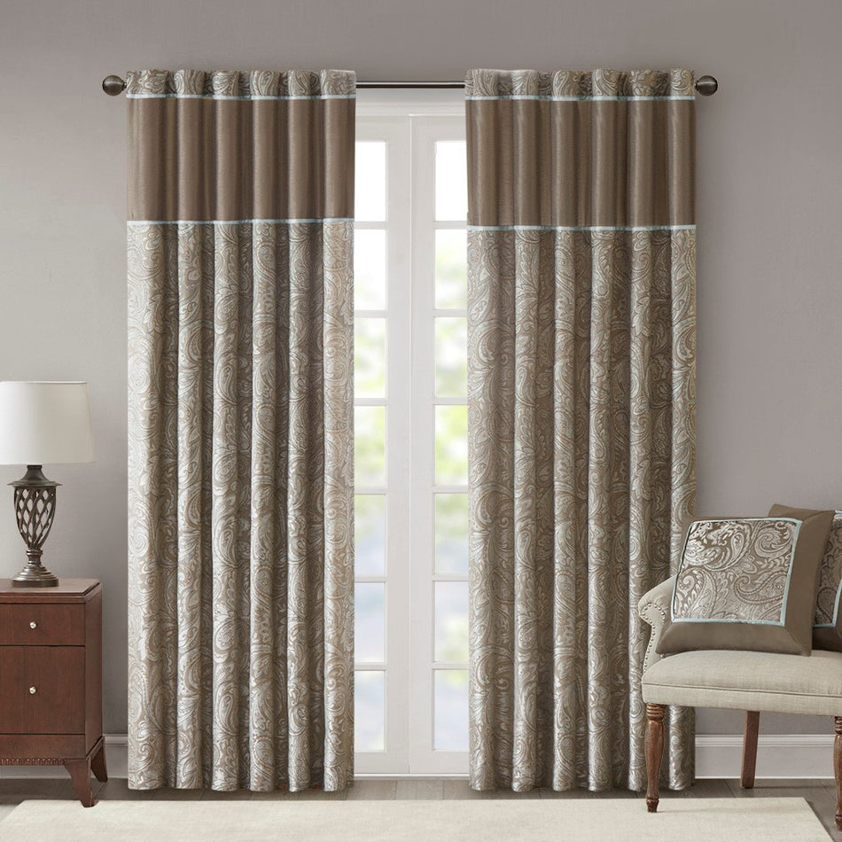 Madison Park Aubrey Jacquard Panel Pair - Blue / Brown - 50x108"