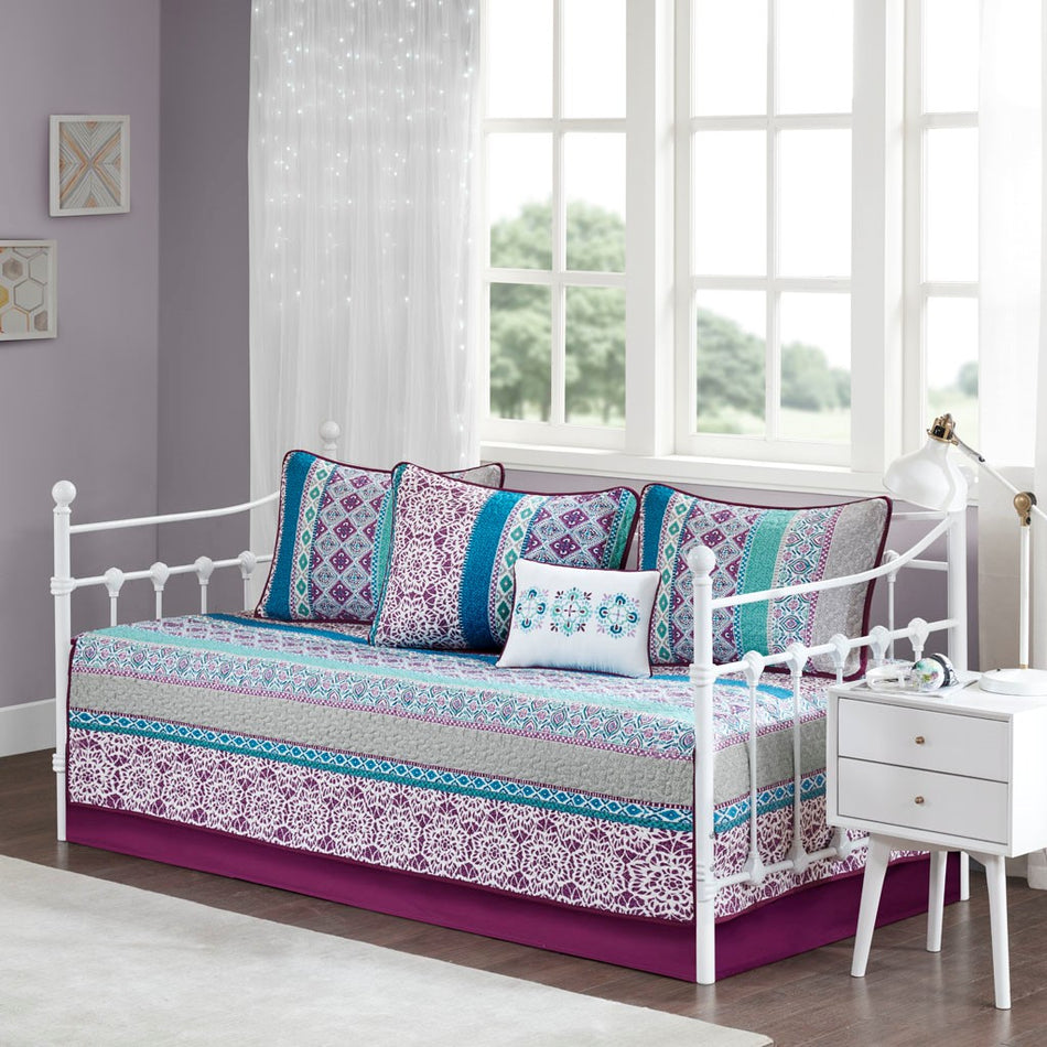 Joni 6 Piece Boho Reversible Daybed Set - Purple - Daybed Size - 39" x 75"