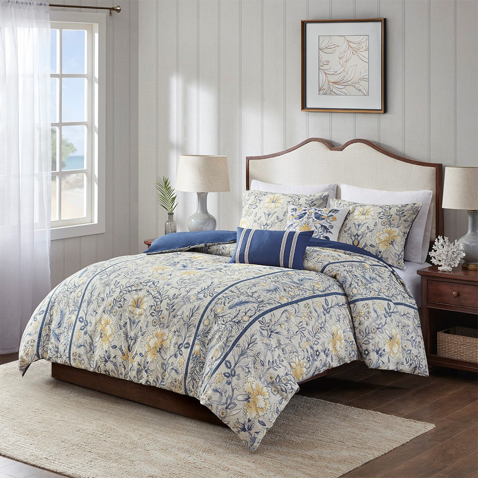 Harbor House Livia 5 Piece Cotton Duvet Cover Set - Multicolor - Full Size / Queen Size