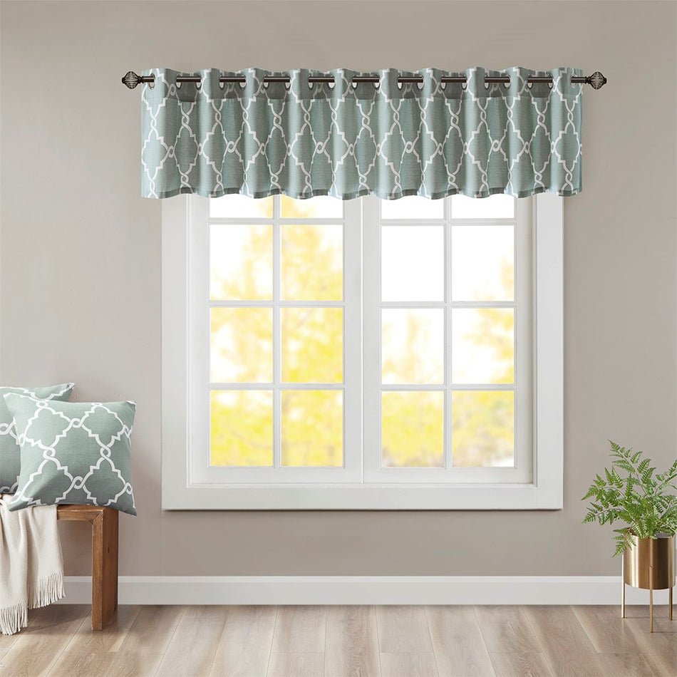 Madison Park Saratoga Fretwork Print Grommet Top Window Valance - Seafoam - 50x18"