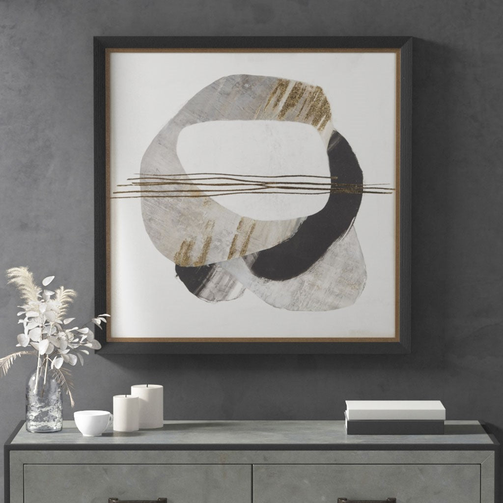 Madison Park Auric Beam Abstract Gold Foil Framed Embellished Canvas - Black 