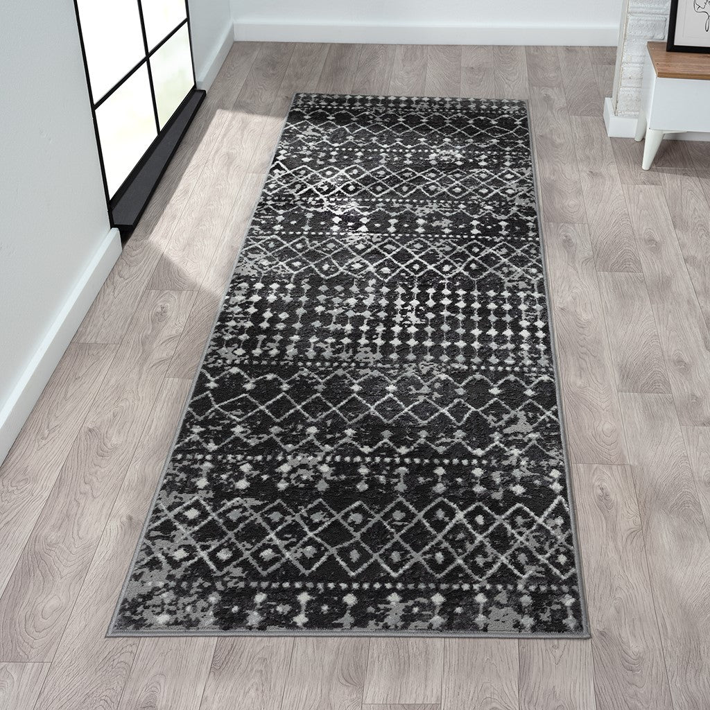 Madison Park Hannah Moroccan Global Woven Area Rug - Charcoal - 3x8' Runner