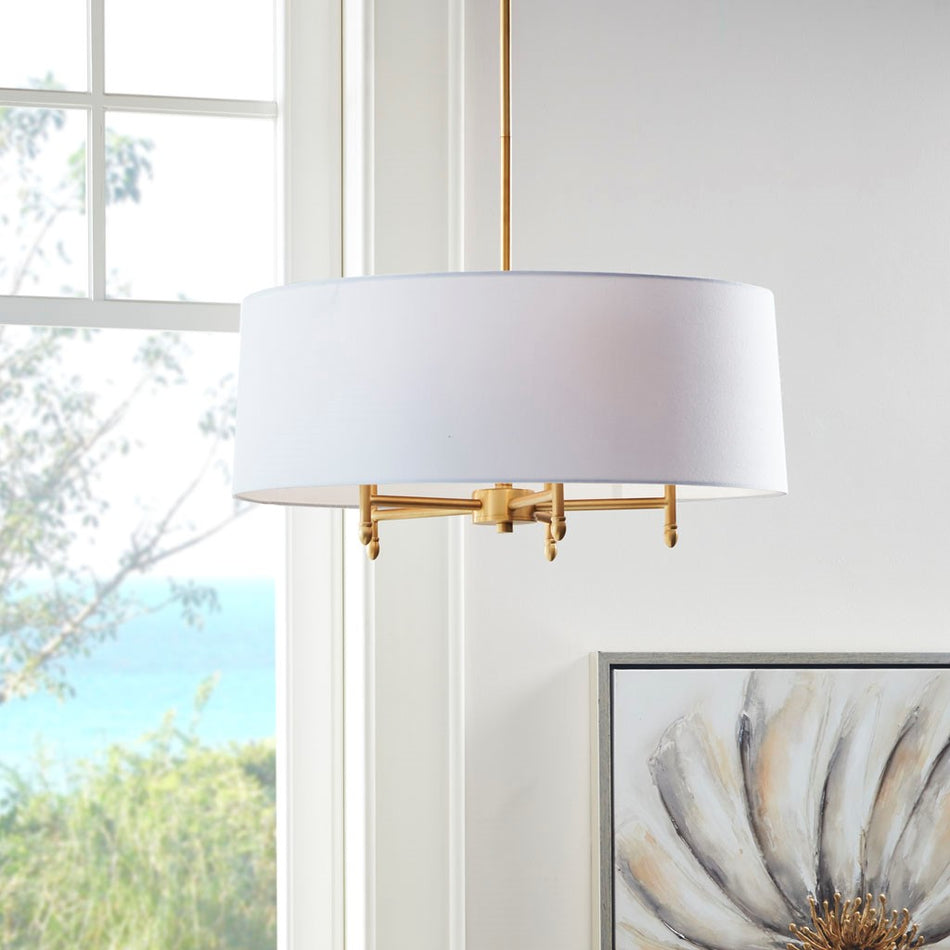 Presidio 5-Light White Drum Shade Chandelier - Gold / White