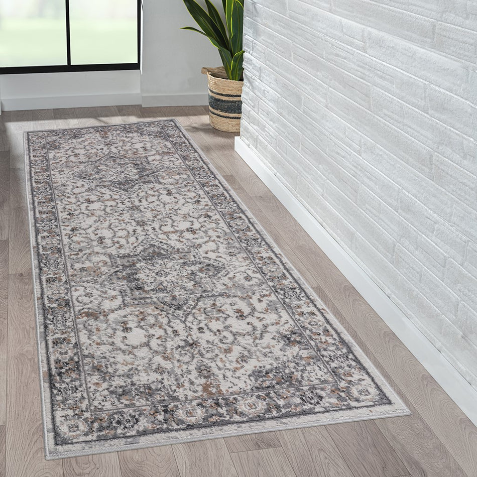 Madison Park Frances Medallion Woven Area Rug - Grey - 3x8' Runner