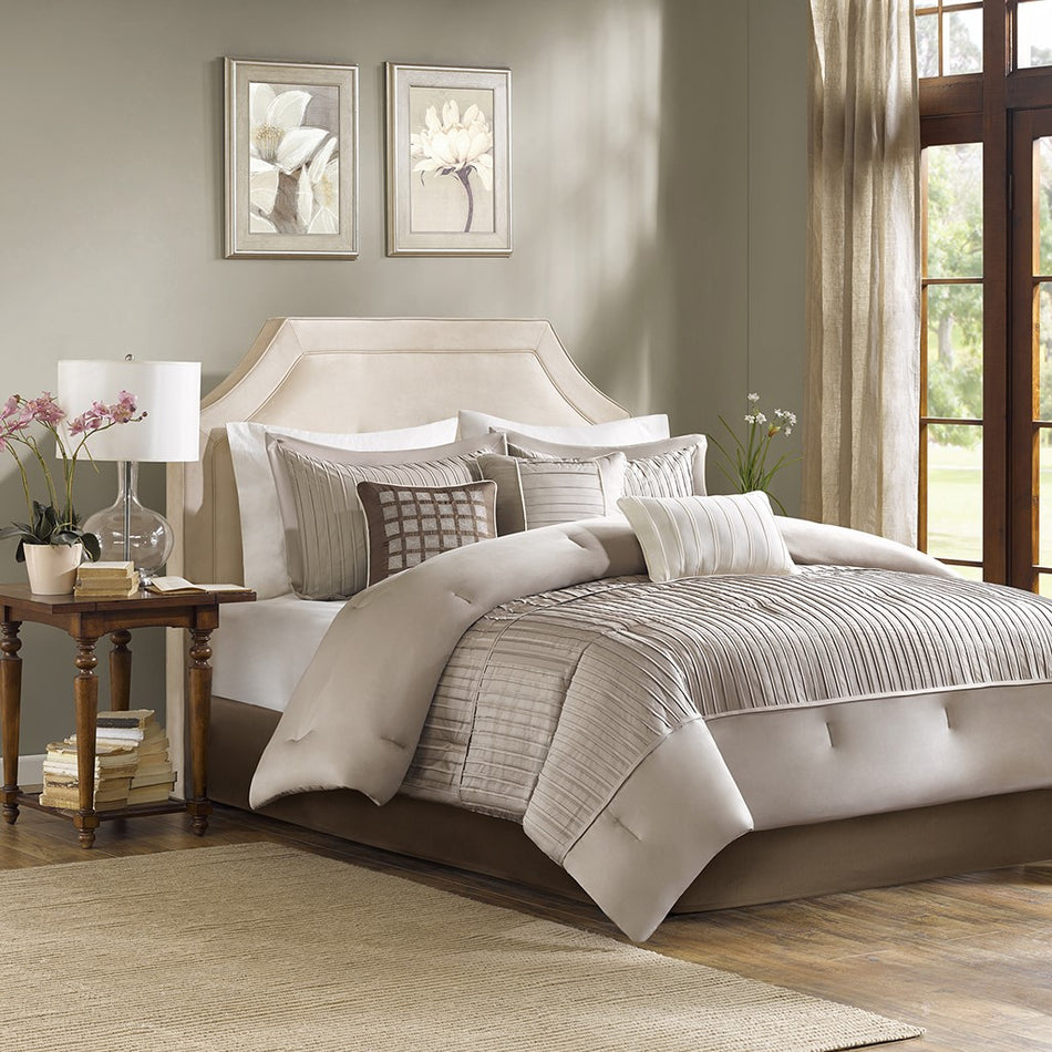 Madison Park Trinity 7 Piece Comforter Set - Taupe - King Size