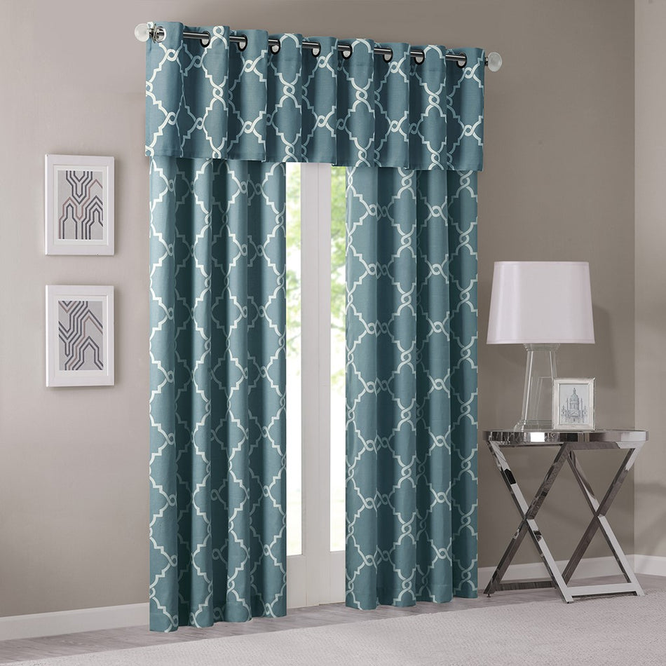 Saratoga Fretwork Print Grommet Top Window Valance - Blue - 50x18"