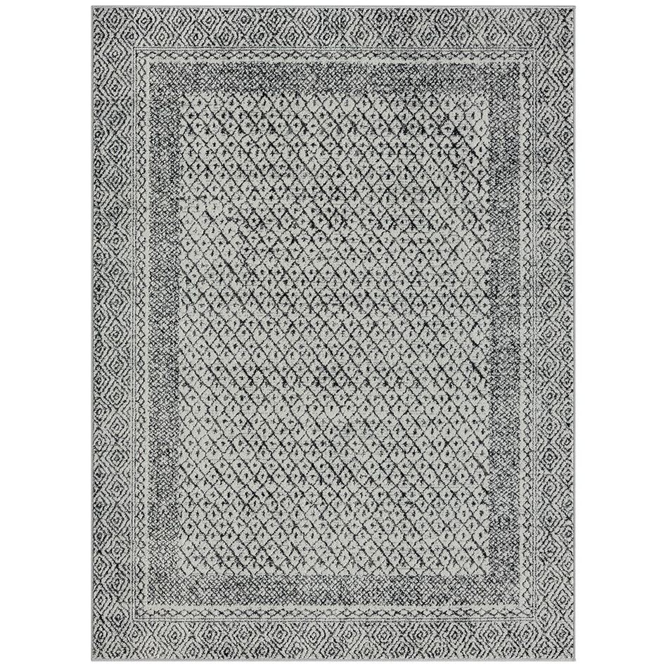 Kenzie Moroccan Bordered Global Woven Area Rug - Grey / Cream - 5x7'