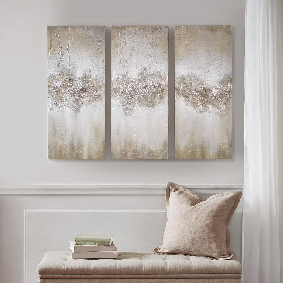 Madison Park Luminous Hand Painted Heavy Textured Glitz Canvas 3 Piece Set - Taupe 