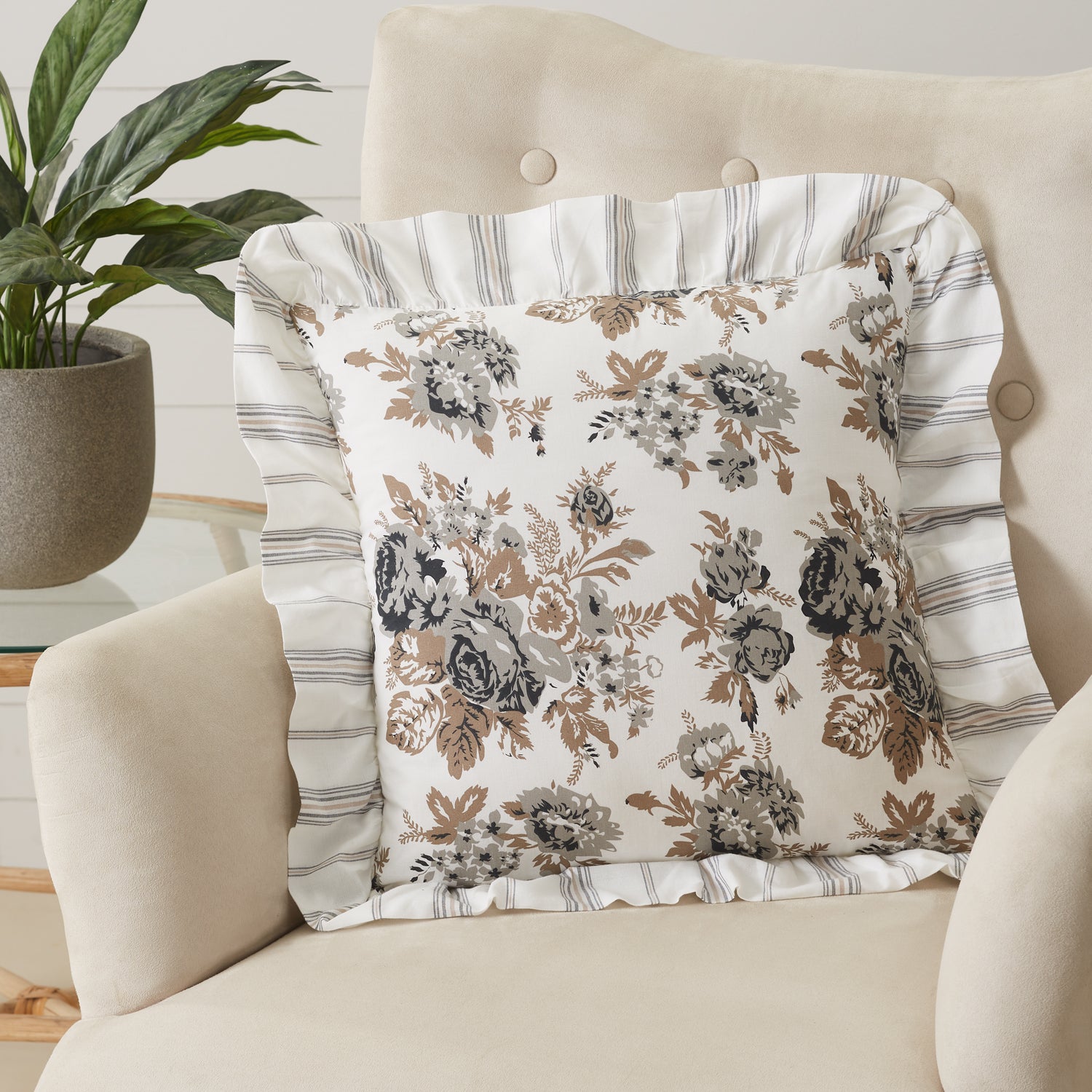 April & Olive Annie Portabella Floral Ruffled Pillow 18x18 By VHC Brands