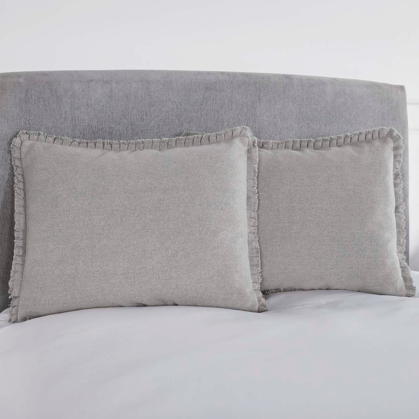 April & Olive Burlap Dove Grey Standard Sham w/ Fringed Ruffle 21x27 By VHC Brands