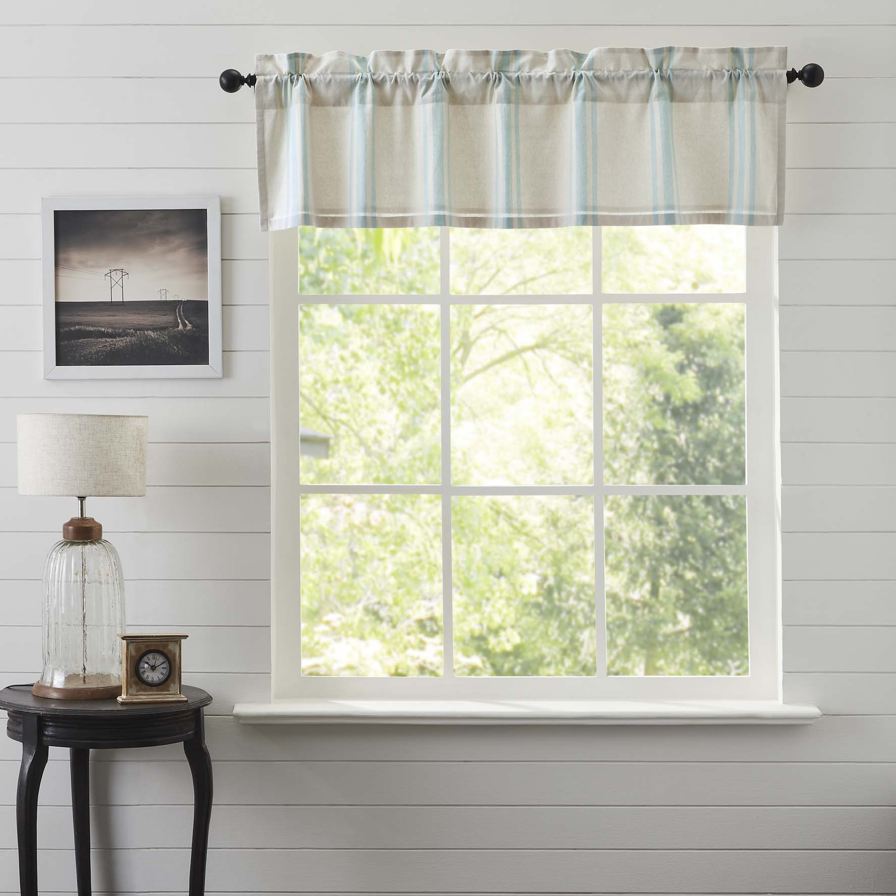 April & Olive Grain Sack Aqua Valance 16x72 By VHC Brands