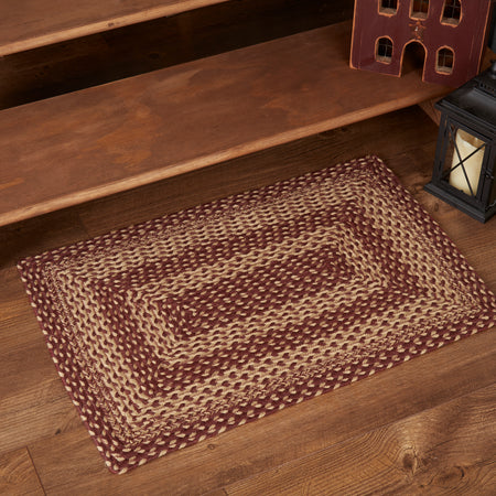 Mayflower Market Burgundy Tan Jute Rug Rect w/ Pad 20x30 By VHC Brands