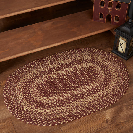 Mayflower Market Burgundy Tan Jute Rug Oval w/ Pad 24x36 By VHC Brands