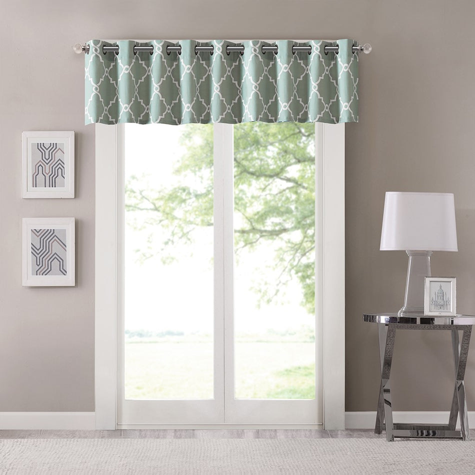 Saratoga Fretwork Print Grommet Top Window Valance - Seafoam - 50x18"