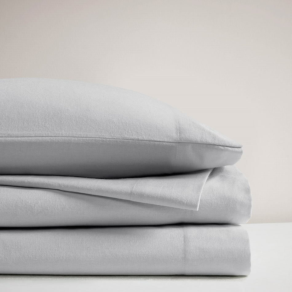 Oversized Cotton Flannel 4 Piece Sheet Set - Grey Solid - King Size