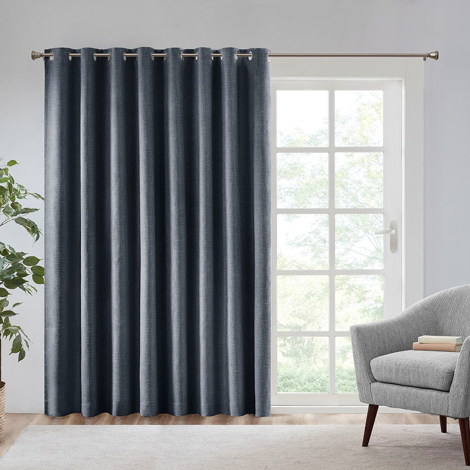 SunSmart Maya Printed Heathered Total Blackout Window Patio Panel - Navy - 100x84"