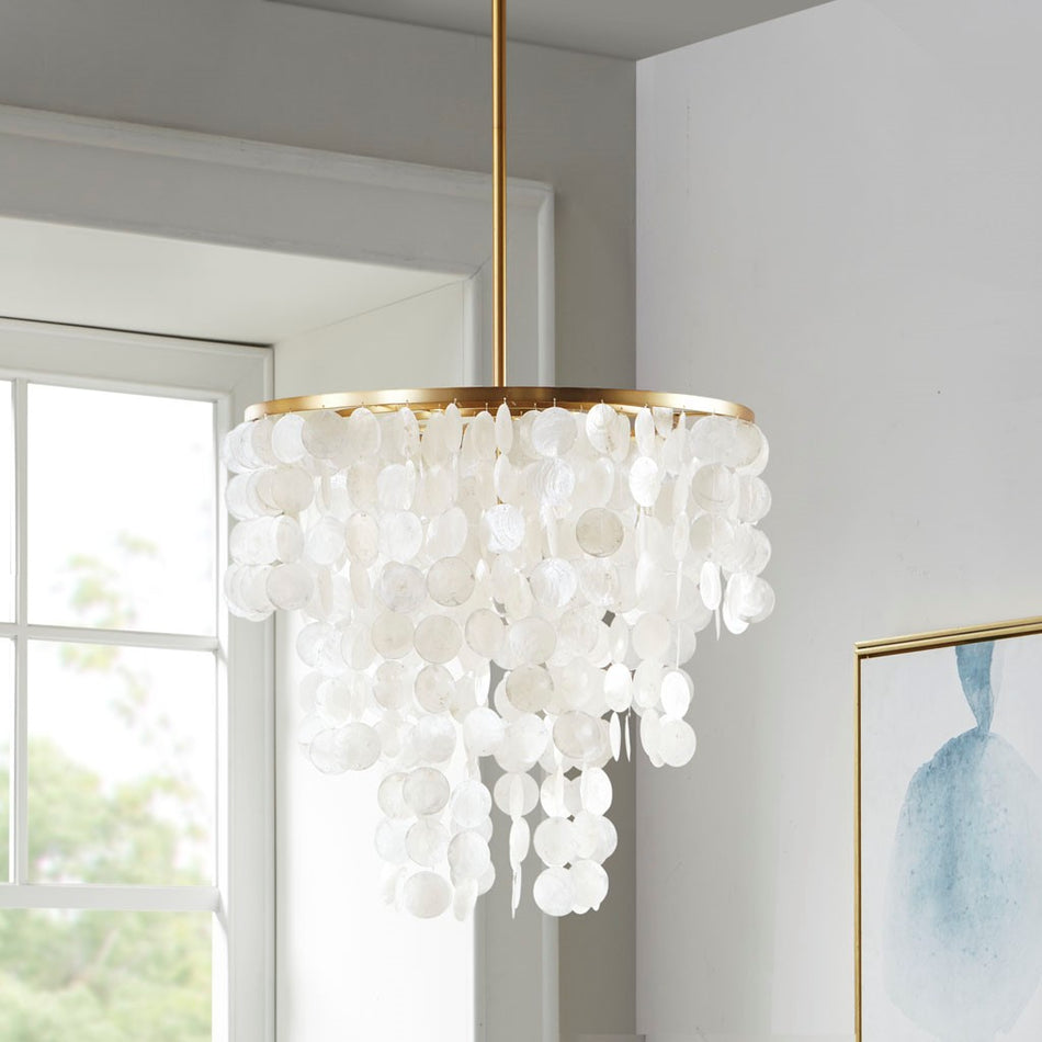 Isla Layered Capiz Chandelier - White