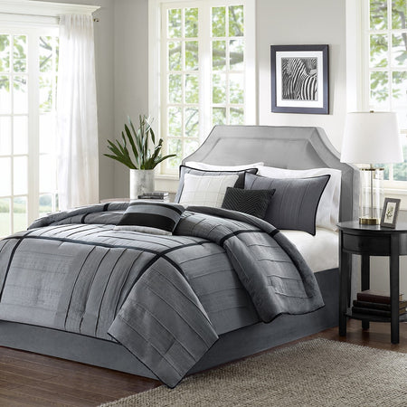 Madison Park Bridgeport 7 Piece Comforter Set - Grey - Queen Size