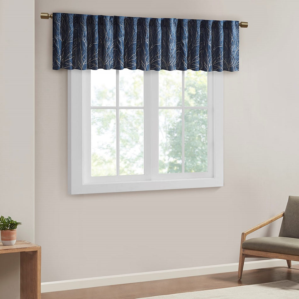 Andora Faux Silk Embroidered Window Valance - Navy - 50x18"