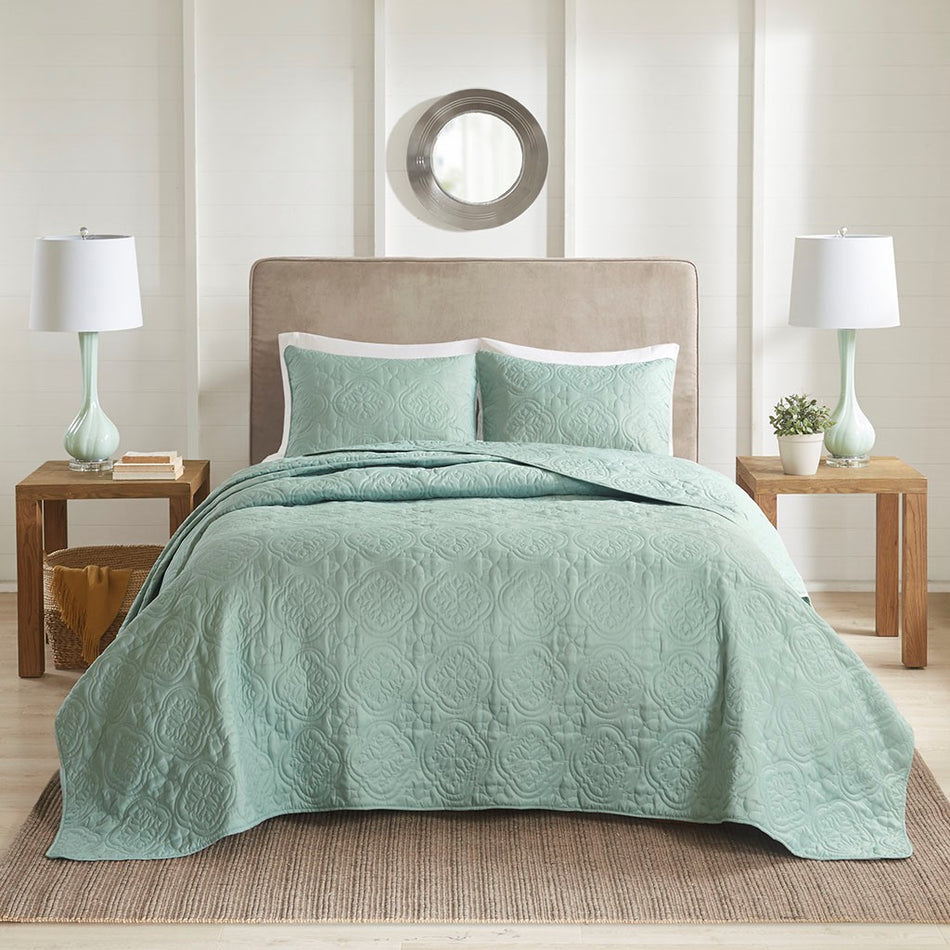 Oakley 3 Piece Reversible Bedspread Set - Seafoam - Full Size / Queen Size