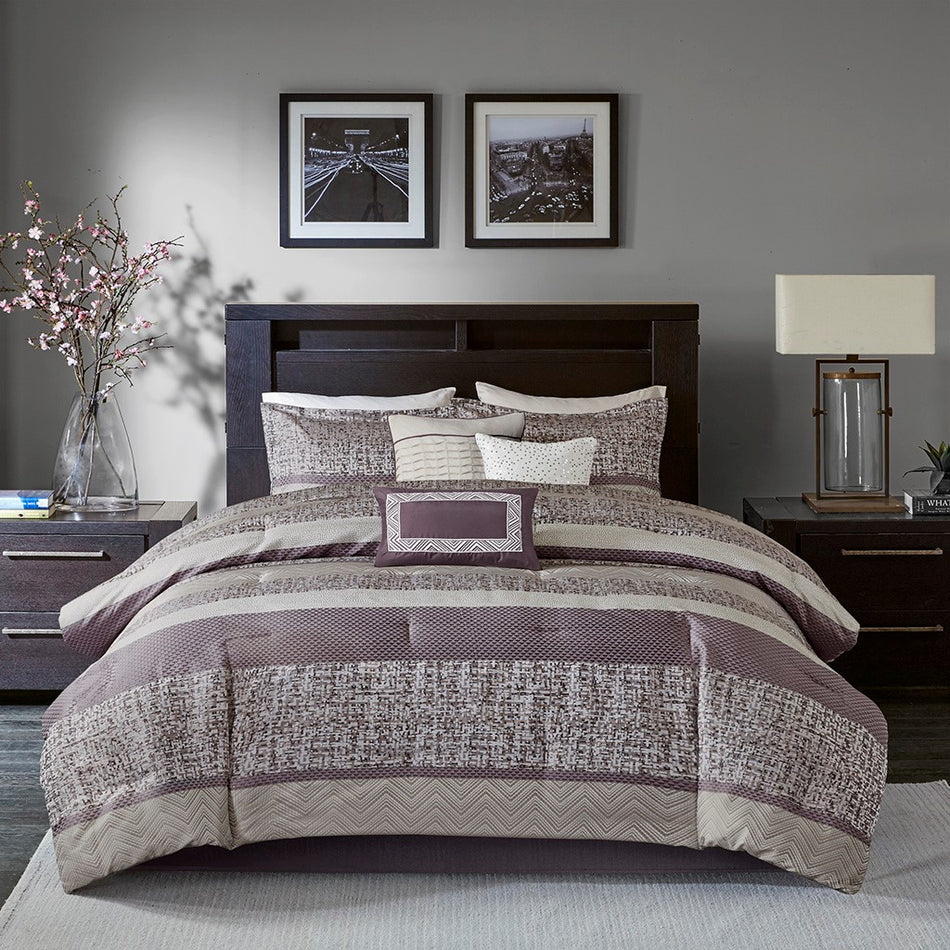 Rhapsody 7 Piece Jacquard Comforter Set - Purple - King Size