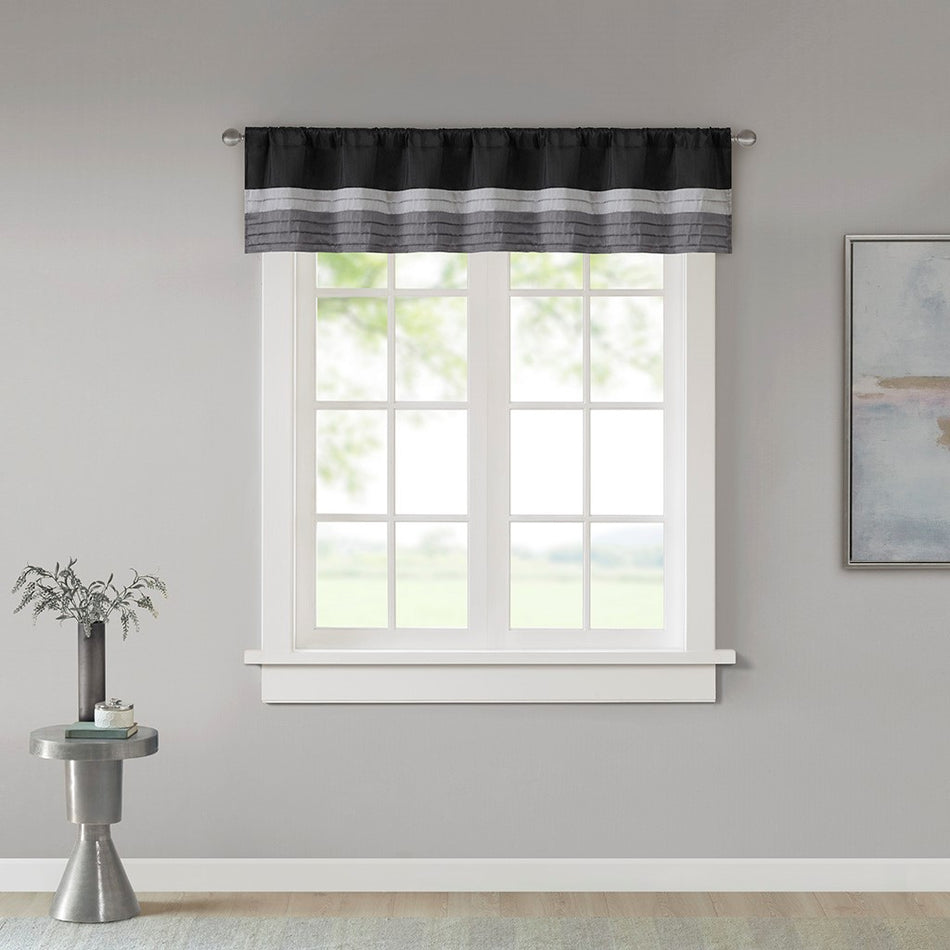 Madison Park Amherst Polyoni Pintuck Window Valance - Black - 50x18"