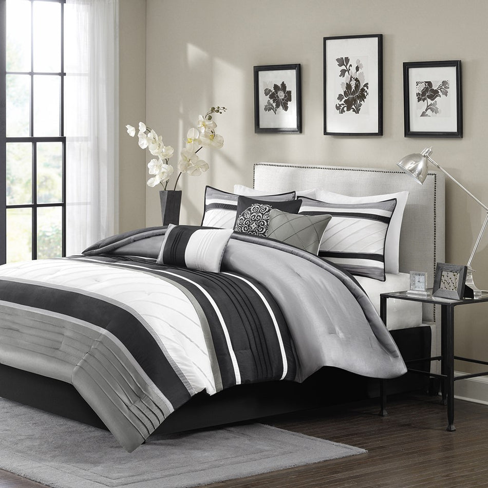 Madison Park Blaire 7 Piece Comforter Set - Grey - Cal King Size