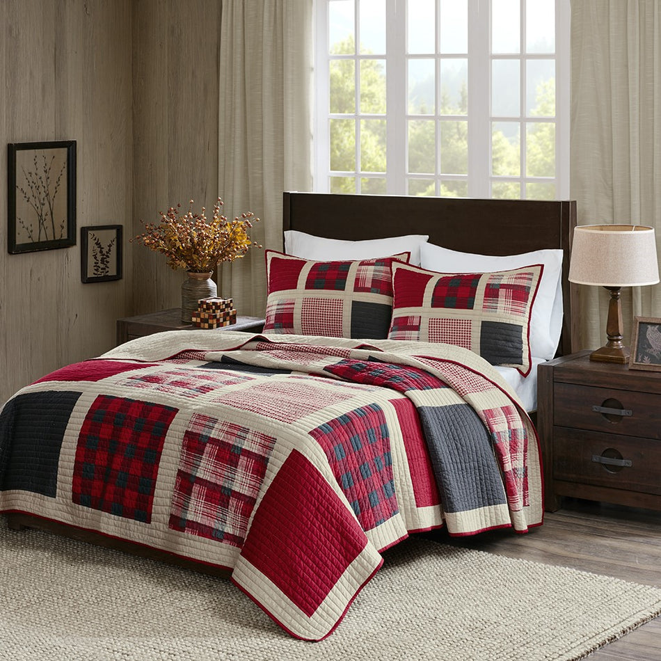 Huntington 100% Cotton Oversized Quilt Mini Set - Red - King Size / Cal King Size