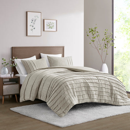 Beautyrest Maddox Striated Cationic Dyed Oversized Comforter Set with Pleats
 - Natural - King/Cal King - BR10-3869