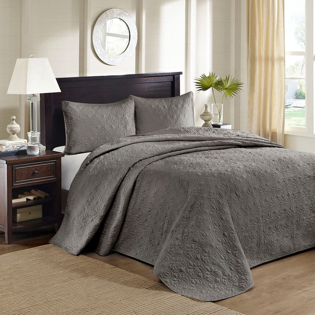 Madison Park Quebec Reversible Bedspread Set - Dark Grey - Full Size