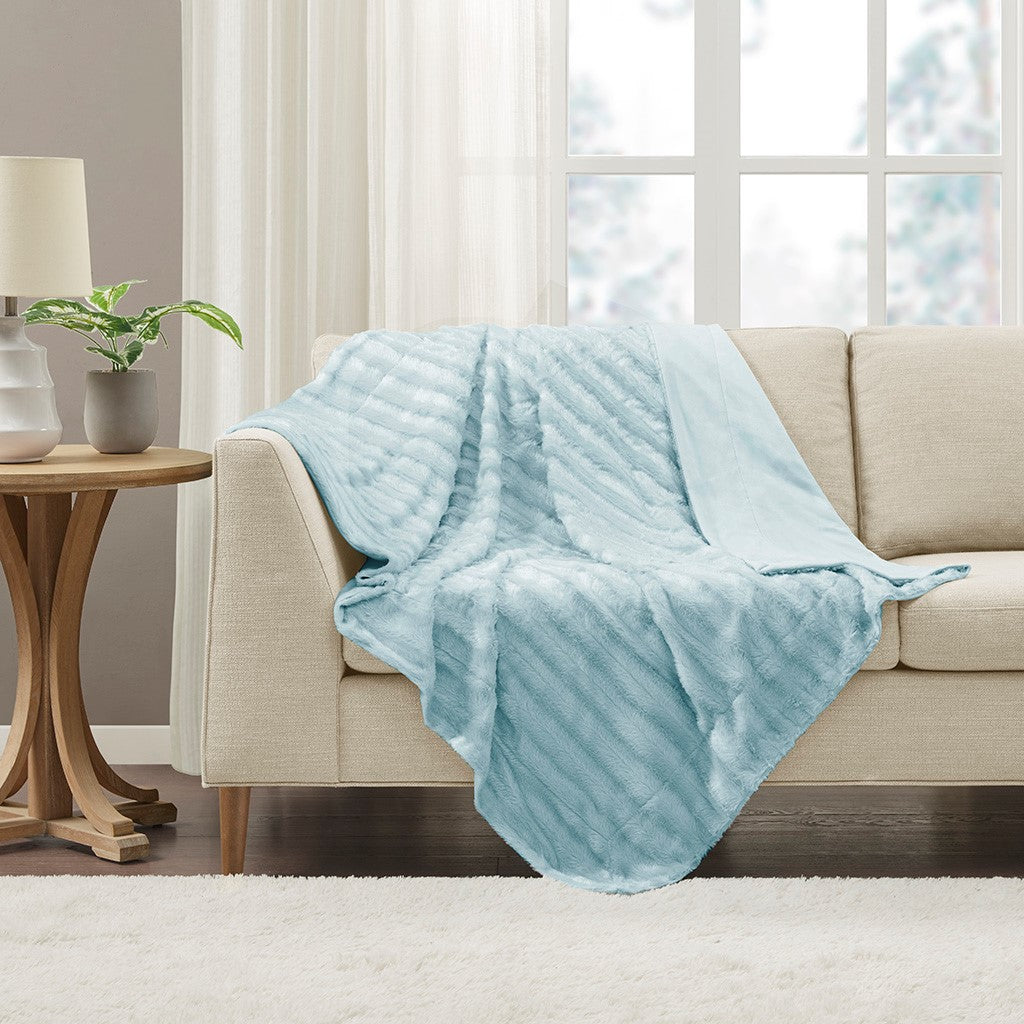 Madison Park Duke Long Fur Throw - Blue - 50x60"