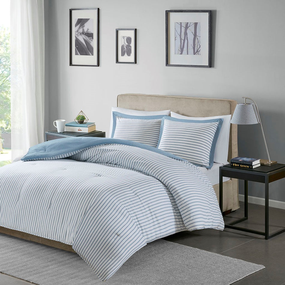 Madison Park Essentials Hayden Reversible Yarn Dyed Stripe Down Alternative Comforter Set - Blue - King Size / Cal King Size