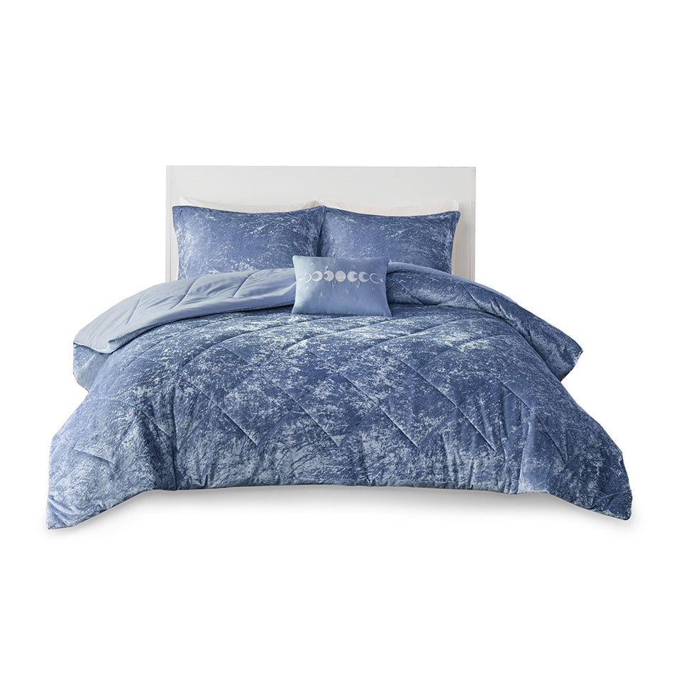 Felicia Velvet Comforter Set - Blue - King Size / Cal King Size