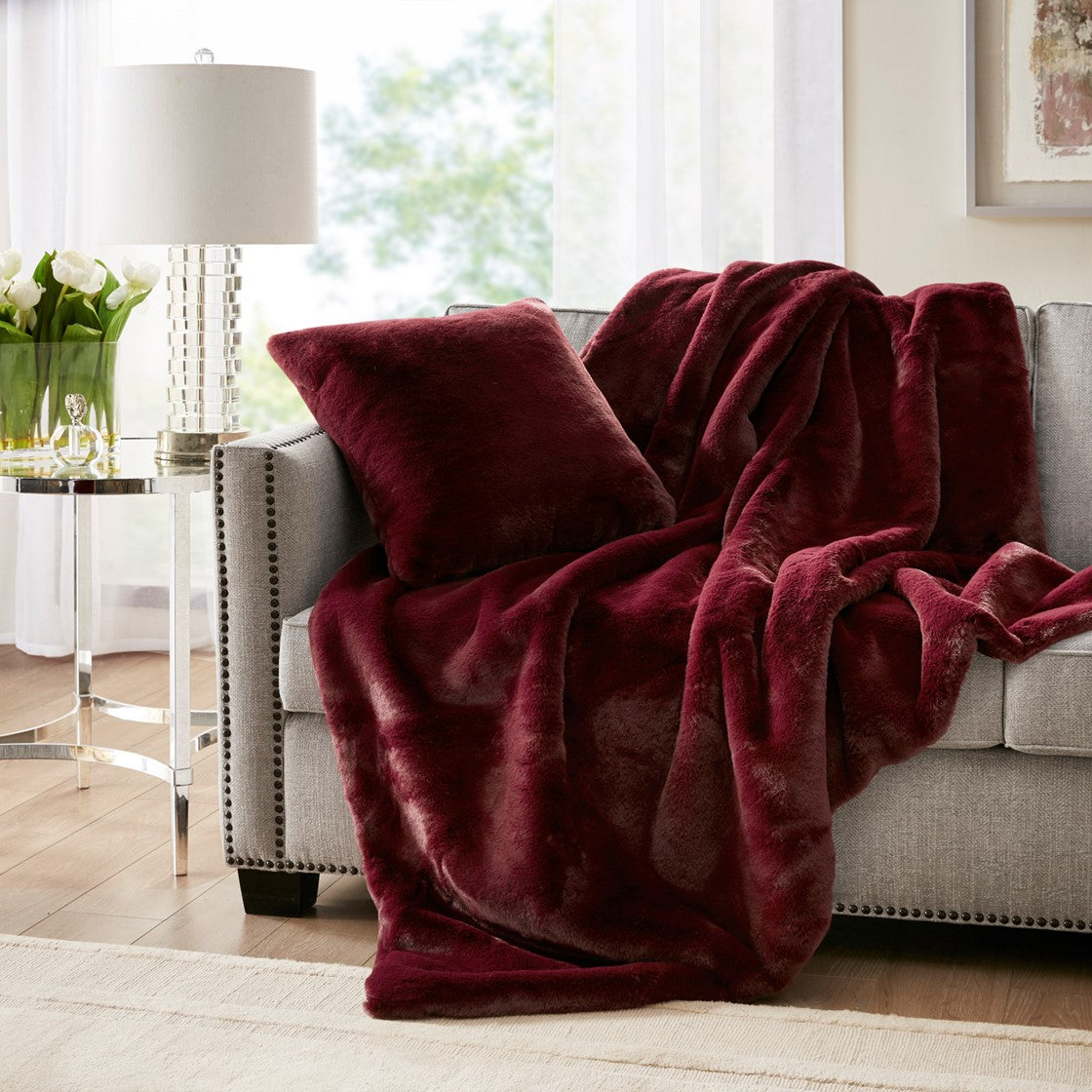 Croscill Sable Solid Faux Fur Throw - Burgundy  - One Size Shop Online & Save - expresshomedirectr.com