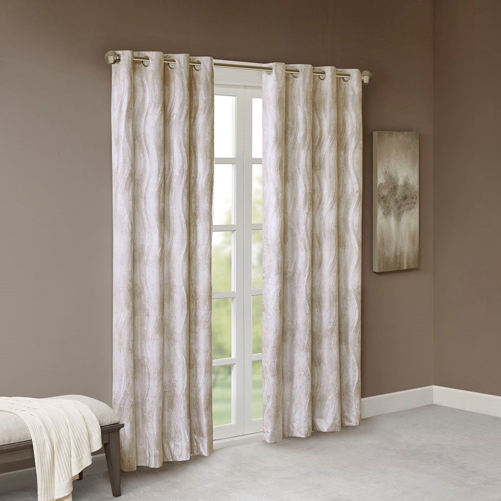 SunSmart Victorio Printed Jacquard Grommet Top Total Blackout Curtain - Grey - 50x95"