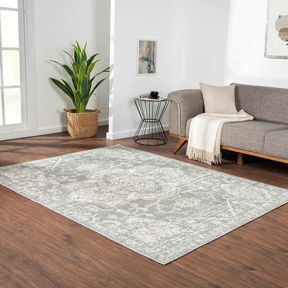 Madison Park Asher Distressed Medallion Woven Area Rug - Cream / Grey - 8x10'