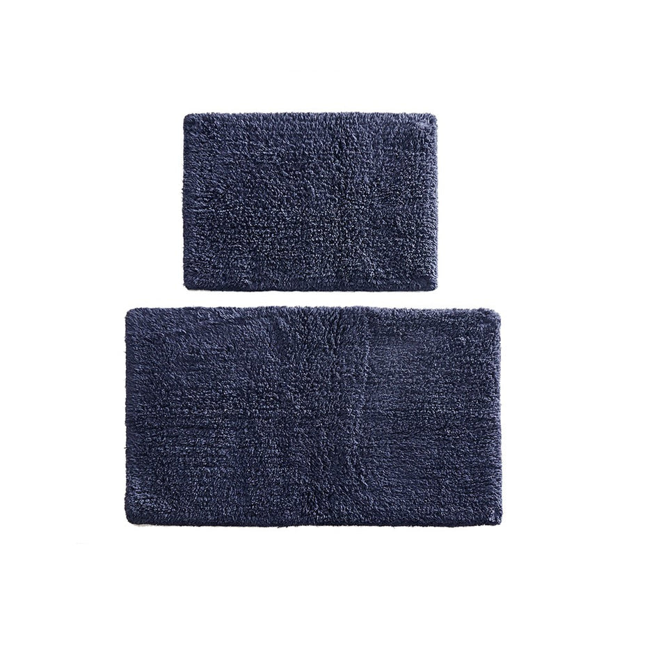 Ritzy 100% Cotton Solid Tufted 2 Piece Bath Rug Set - Navy