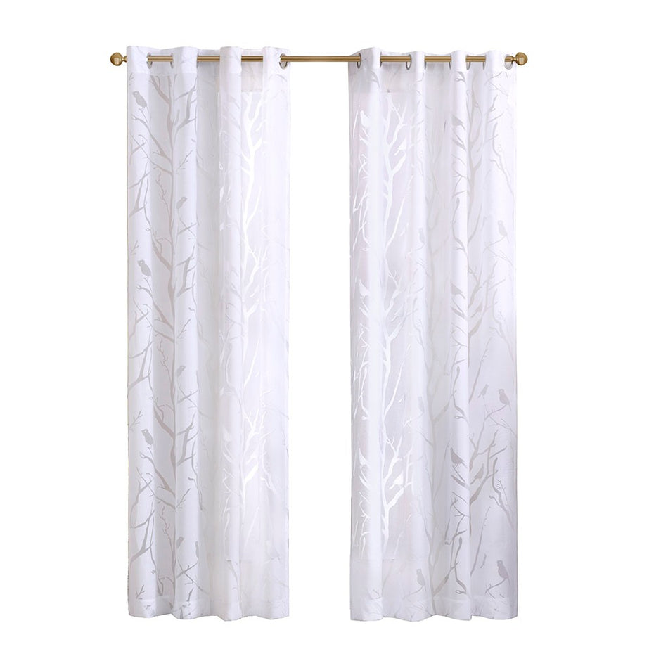 Averil Grommet Top Sheer Bird on Branches Burnout Window Curtain - White - 50x95"